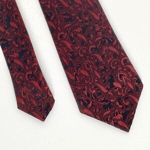 Wembley Wemlon Skinny Retro Red Black Brocade Polyester Washable Neck Tie 53in